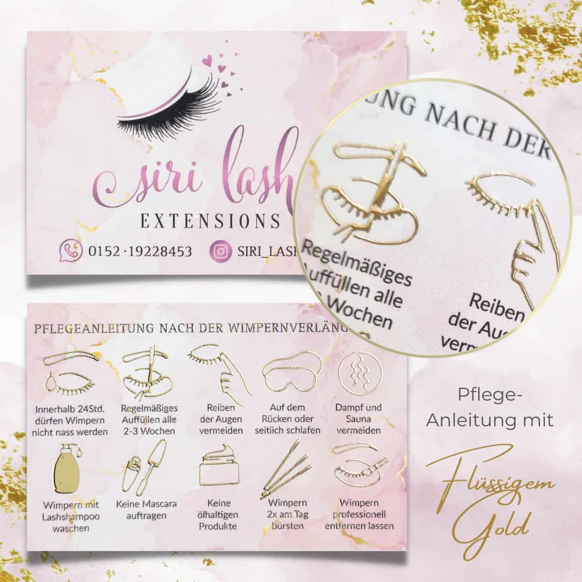 Pflegeanleitung Wimpernverlängerung / Microblading / Extensions  - Gold / Silber