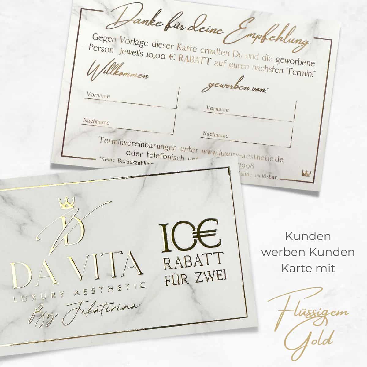 Empfehlungskarte / Kunden werben Kunden / Gutscheinkarte mit flüssigem Gold oder Silber – Bild 3