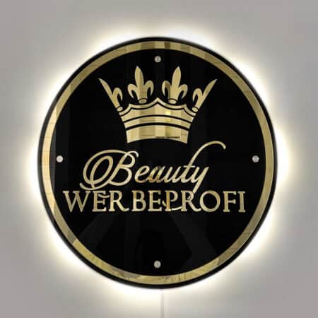 Led-Licht Wandlogo beleuchtet - verspiegelt gold oder silber